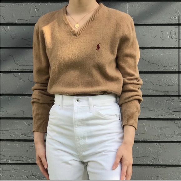 Polo Ralph Lauren super soft 100% lambs wool neutral toned v-neck sweater Size S - Picture 4 of 12